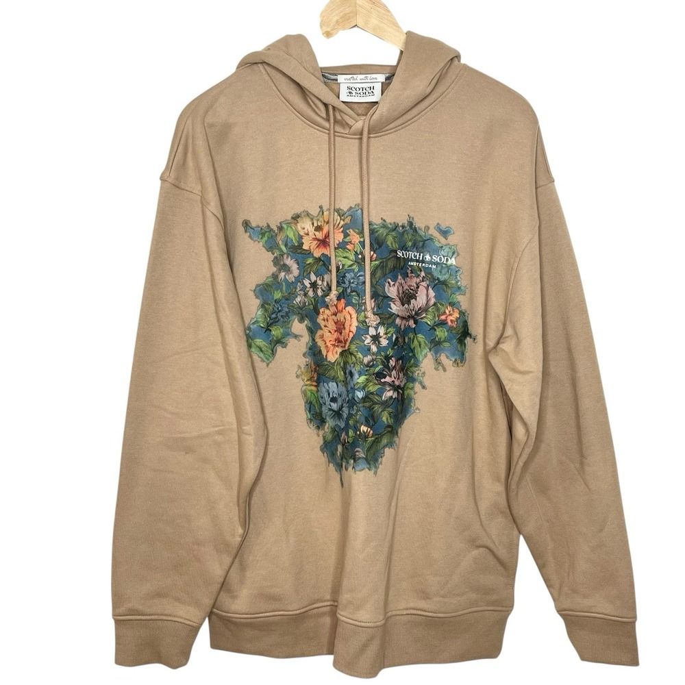 Scotch & Soda Relaxed Fit Graphic Hoodie Mens L Tropical Print Fleece Sweatshirt
